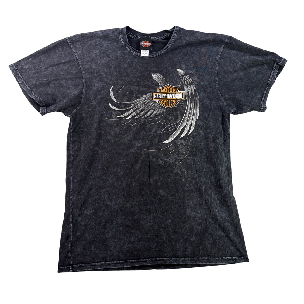 Harley-Davidson Graphic T-Shirt Men Large Black Acid‎ Wash Badlands Skull 2011